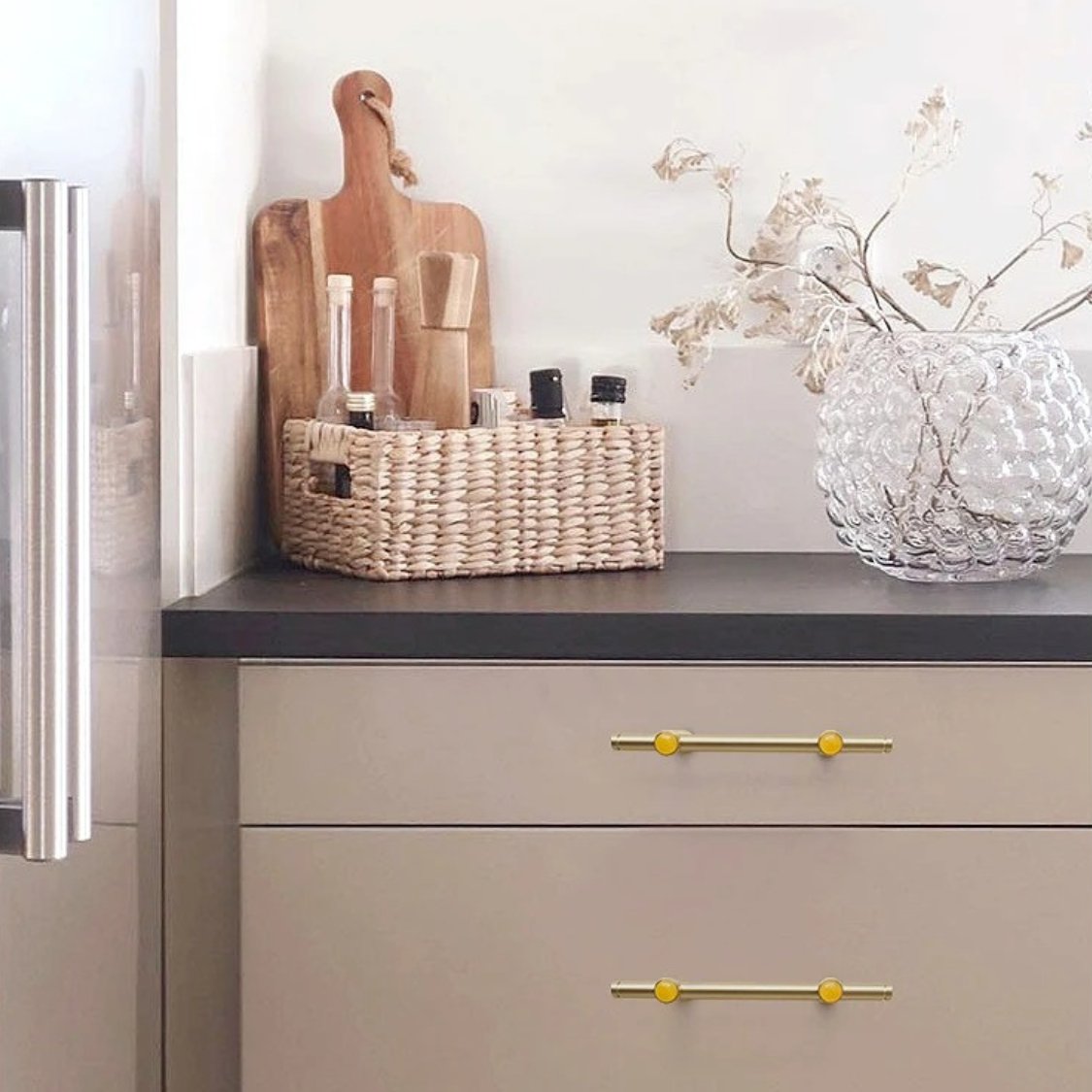 Jade & Brass Drawer Pull Bars, Modern Kitchen & Cabinet Hardware, Natural Stone Variation, Set of 2 in 5 Colors, 6.3-20.5in