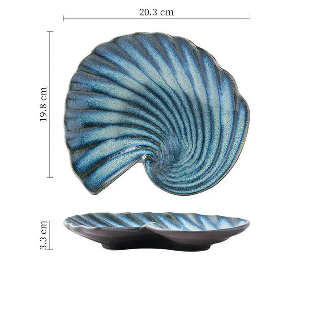 Porcelain Shell Plate, Reactive Glaze Dessert & Serving Dish, 3 Colors, 8in