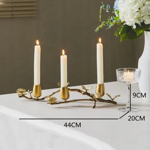 Brass Taper Candle Holder, Ginkgo Leaf & Butterfly Candelabra, 8-17in, Gold