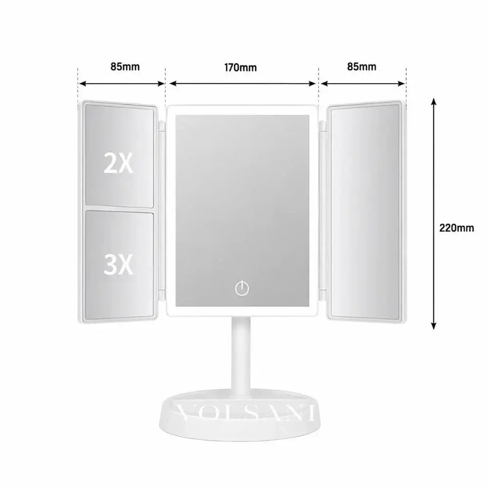 FEMKE: Opvouwbare Make-upspiegel – Drieluik met LED & 2x/3x Vergroting - Volsani