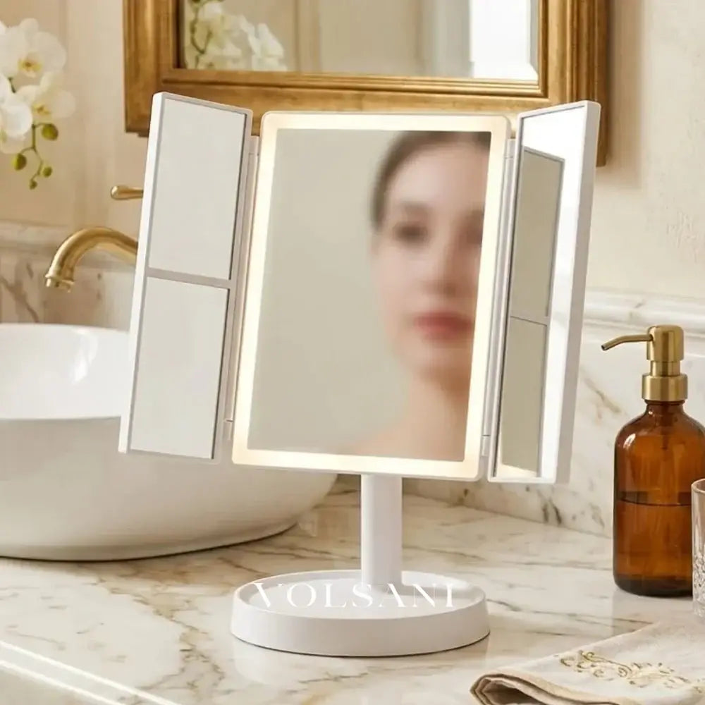 FEMKE: Opvouwbare Make-upspiegel – Drieluik met LED & 2x/3x Vergroting - Volsani