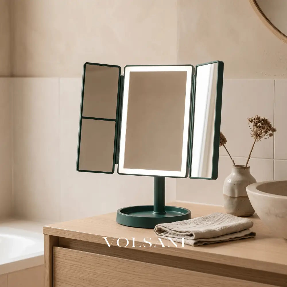 FEMKE: Opvouwbare Make-upspiegel – Drieluik met LED & 2x/3x Vergroting - Volsani