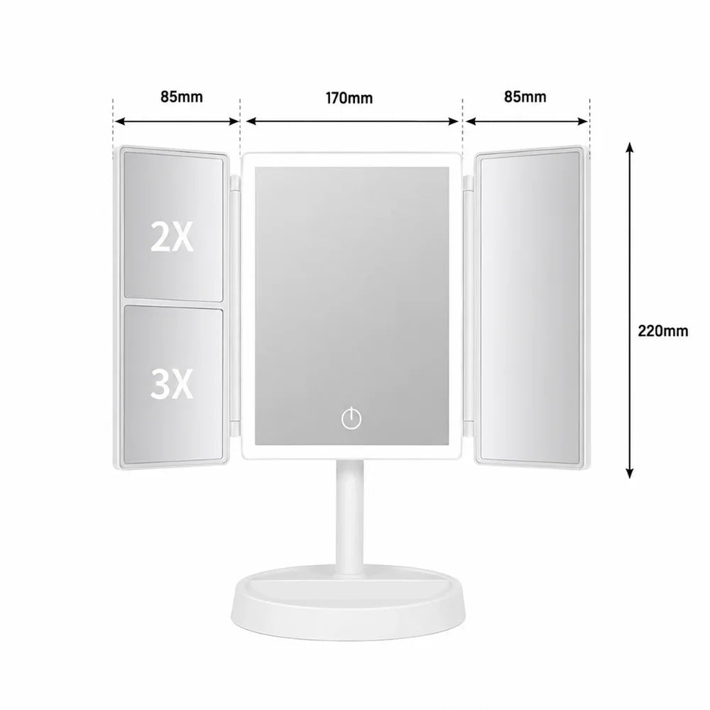 FEMKE: Opvouwbare Make-upspiegel – Drieluik met LED & 2x/3x Vergroting - Volsani