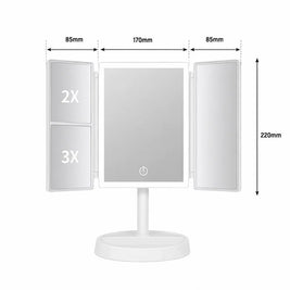 FEMKE: Opvouwbare Make-upspiegel – Drieluik met LED & 2x/3x Vergroting - Volsani