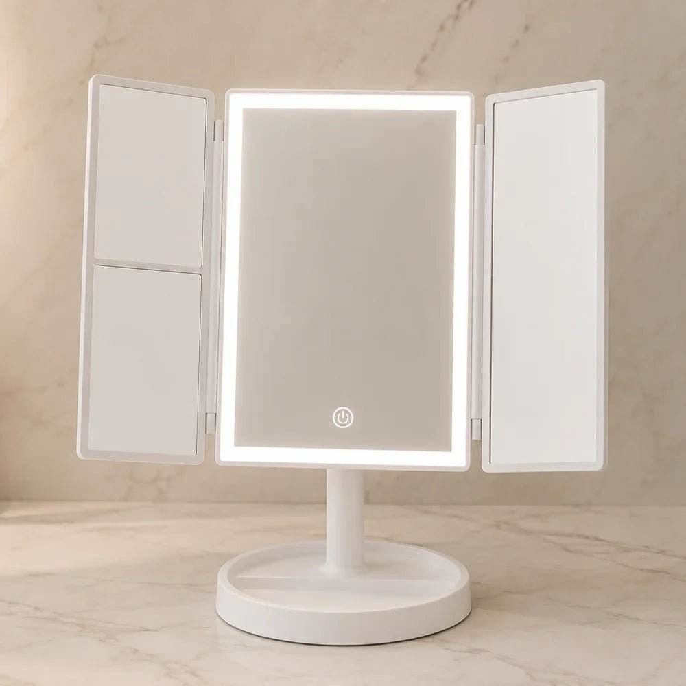 FEMKE: Opvouwbare Make-upspiegel – Drieluik met LED & 2x/3x Vergroting - Volsani