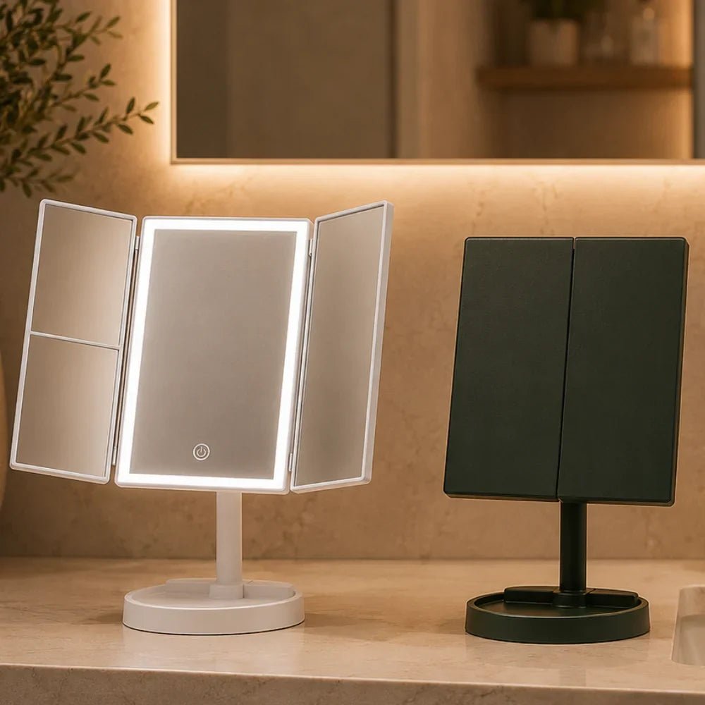 FEMKE: Opvouwbare Make-upspiegel – Drieluik met LED & 2x/3x Vergroting - Volsani