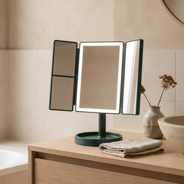 FEMKE: Opvouwbare Make-upspiegel – Drieluik met LED & 2x/3x Vergroting - Volsani