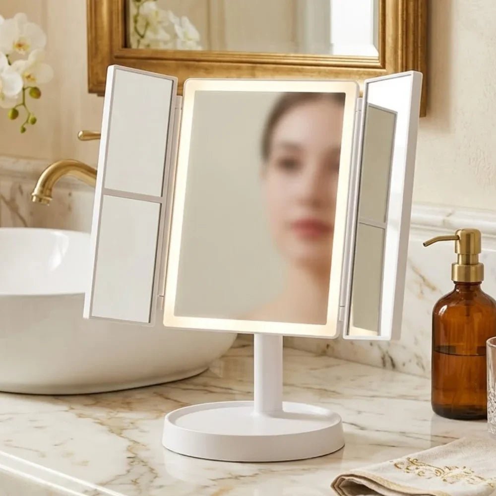 FEMKE: Opvouwbare Make-upspiegel – Drieluik met LED & 2x/3x Vergroting - Volsani