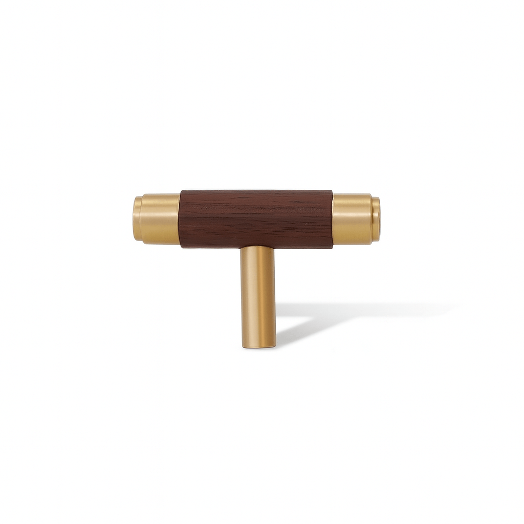Solid Brass & Wood Cabinet Knobs & Pull Bars, Modern Kitchen & Wardrobe Hardware, Cylindrical Caps, Set of 2, 1.6-6.2in