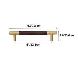 Solid Brass & Wood Cabinet Knobs & Pull Bars, Modern Kitchen & Wardrobe Hardware, Cylindrical Caps, Set of 2, 1.6-6.2in
