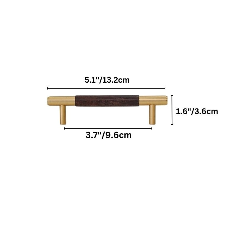 Solid Brass & Wood Cabinet Knobs & Pull Bars, Modern Kitchen & Wardrobe Hardware, Cylindrical Caps, Set of 2, 1.6-6.2in