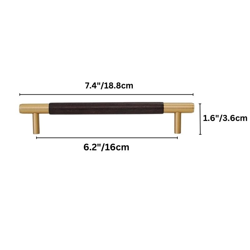 Solid Brass & Wood Cabinet Knobs & Pull Bars, Modern Kitchen & Wardrobe Hardware, Cylindrical Caps, Set of 2, 1.6-6.2in