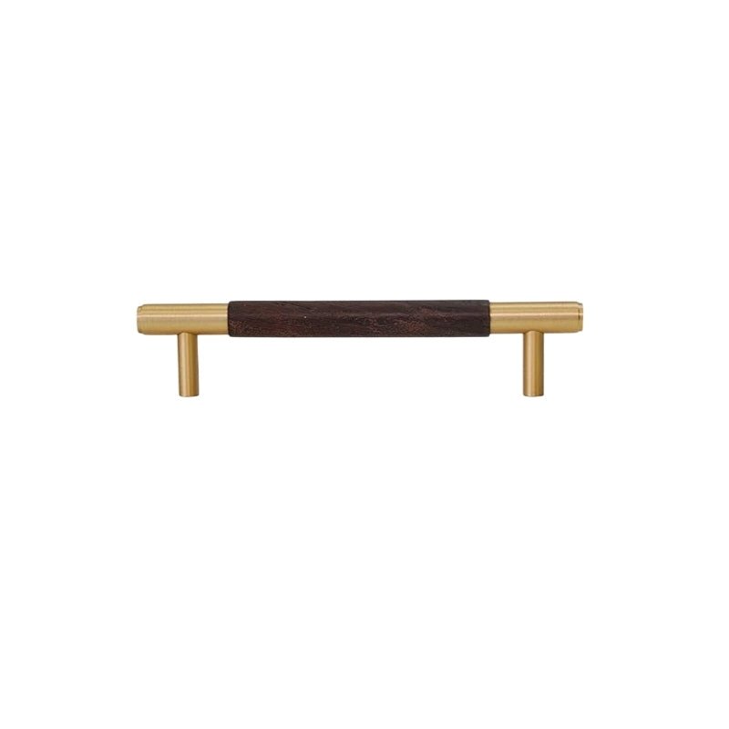 Solid Brass & Wood Cabinet Knobs & Pull Bars, Modern Kitchen & Wardrobe Hardware, Cylindrical Caps, Set of 2, 1.6-6.2in