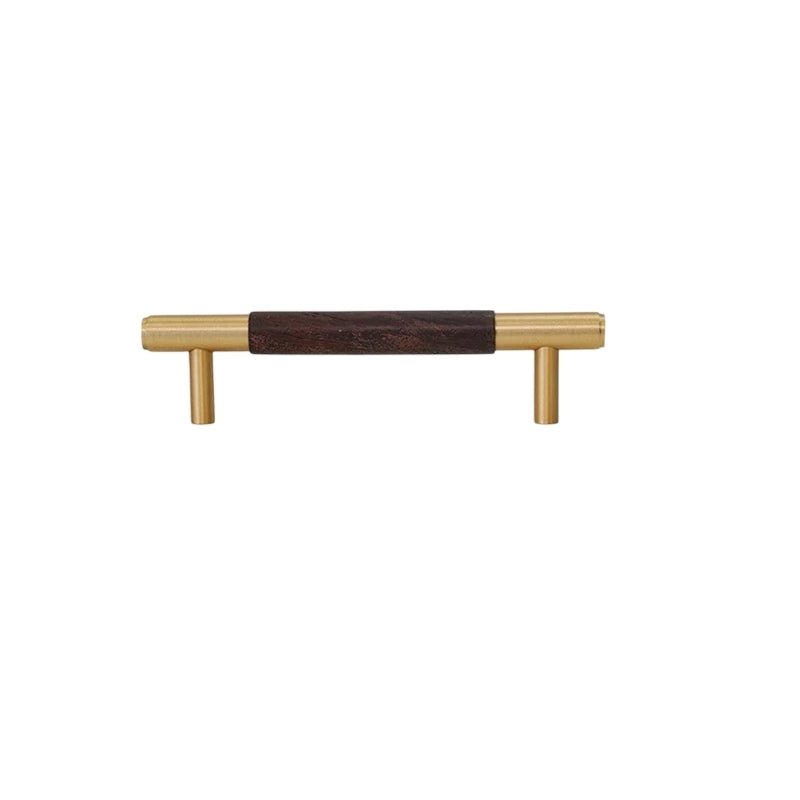 Solid Brass & Wood Cabinet Knobs & Pull Bars, Modern Kitchen & Wardrobe Hardware, Cylindrical Caps, Set of 2, 1.6-6.2in