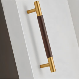 Solid Brass & Wood Cabinet Knobs & Pull Bars, Modern Kitchen & Wardrobe Hardware, Cylindrical Caps, Set of 2, 1.6-6.2in