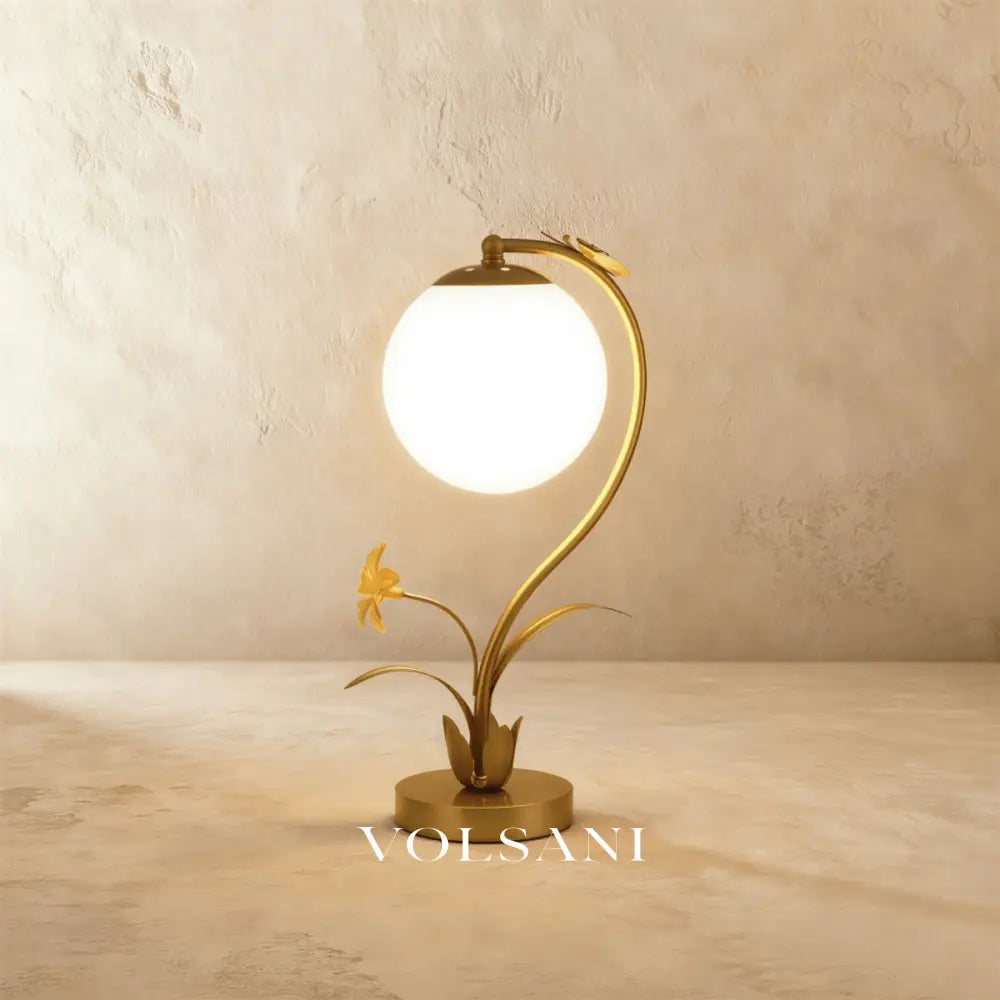 Floral Table Lamp with Glass Orb Faux Flower & Butterfly Decorative Bedroom Lamp Gold Accents Warm White 16in