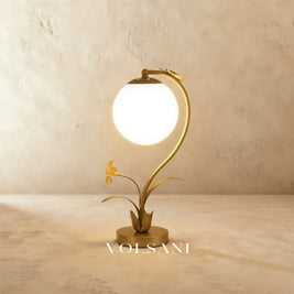 Floral Table Lamp with Glass Orb Faux Flower & Butterfly Decorative Bedroom Lamp Gold Accents Warm White 16in