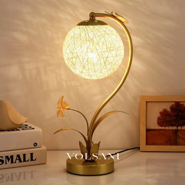 Floral Table Lamp with Glass Orb Faux Flower & Butterfly Decorative Bedroom Lamp Gold Accents Warm White 16in