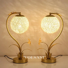 Floral Table Lamp with Glass Orb Faux Flower & Butterfly Decorative Bedroom Lamp Gold Accents Warm White 16in