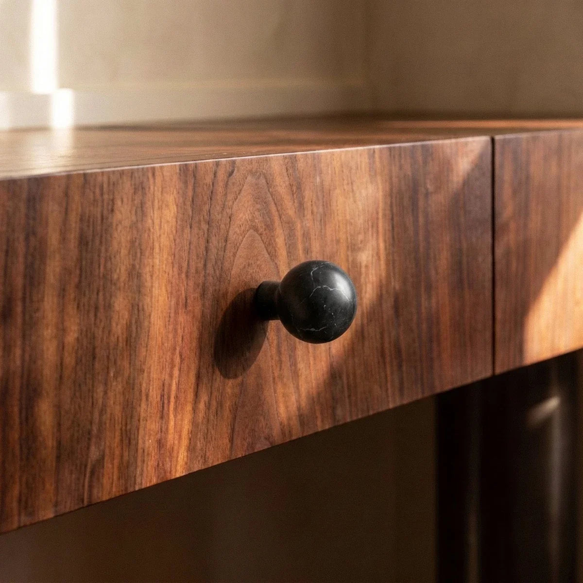 Natural Marble Cabinet Knobs, Minimalist Kitchen & Dresser Hardware, White & Black Marble, Set of 2, 1-1.6in