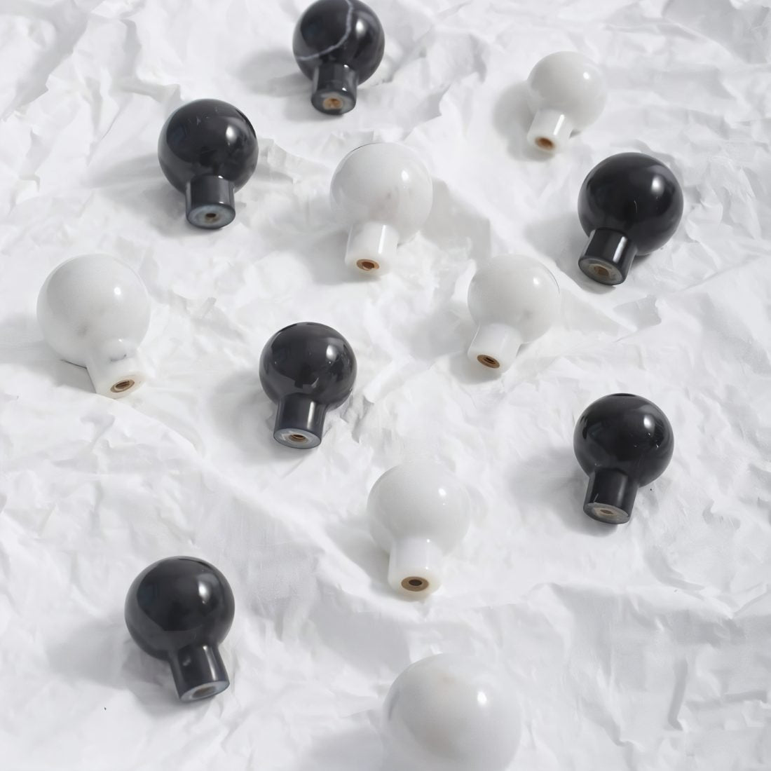 Natural Marble Cabinet Knobs, Minimalist Kitchen & Dresser Hardware, White & Black Marble, Set of 2, 1-1.6in