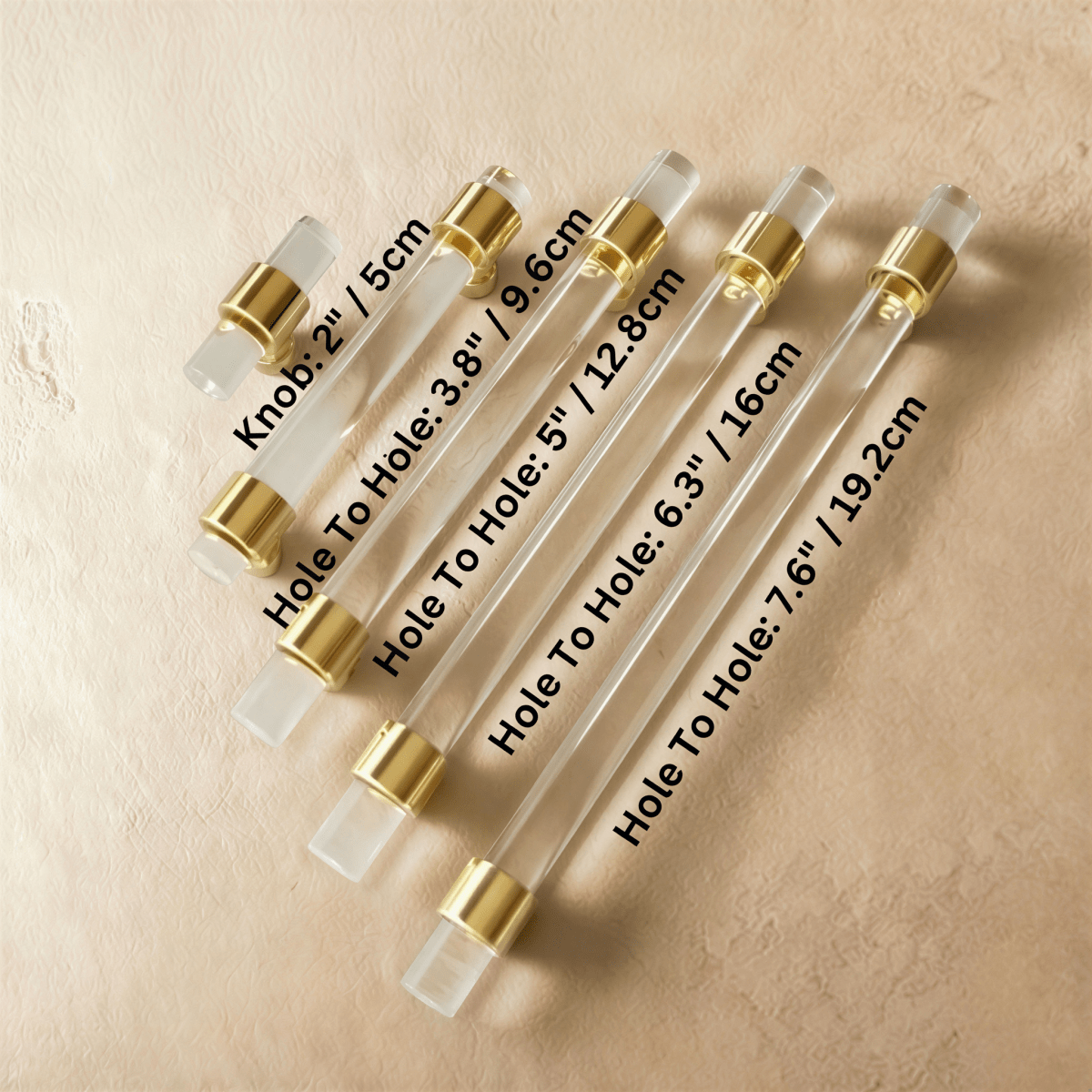 Acrylic Cabinet Knobs & Drawer Pull Bars, Modern Kitchen & Dresser Hardware, Gold Silver & Rose Gold-Tone, Set of 2 in 15 Colors, 2-7.6in