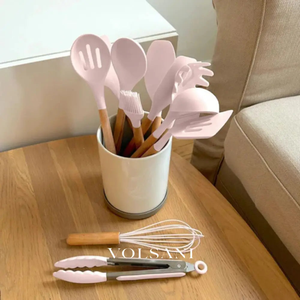 FROUKJE: Siliconen Keukengerei – 11-delige Set met Houten Handvatten - Volsani