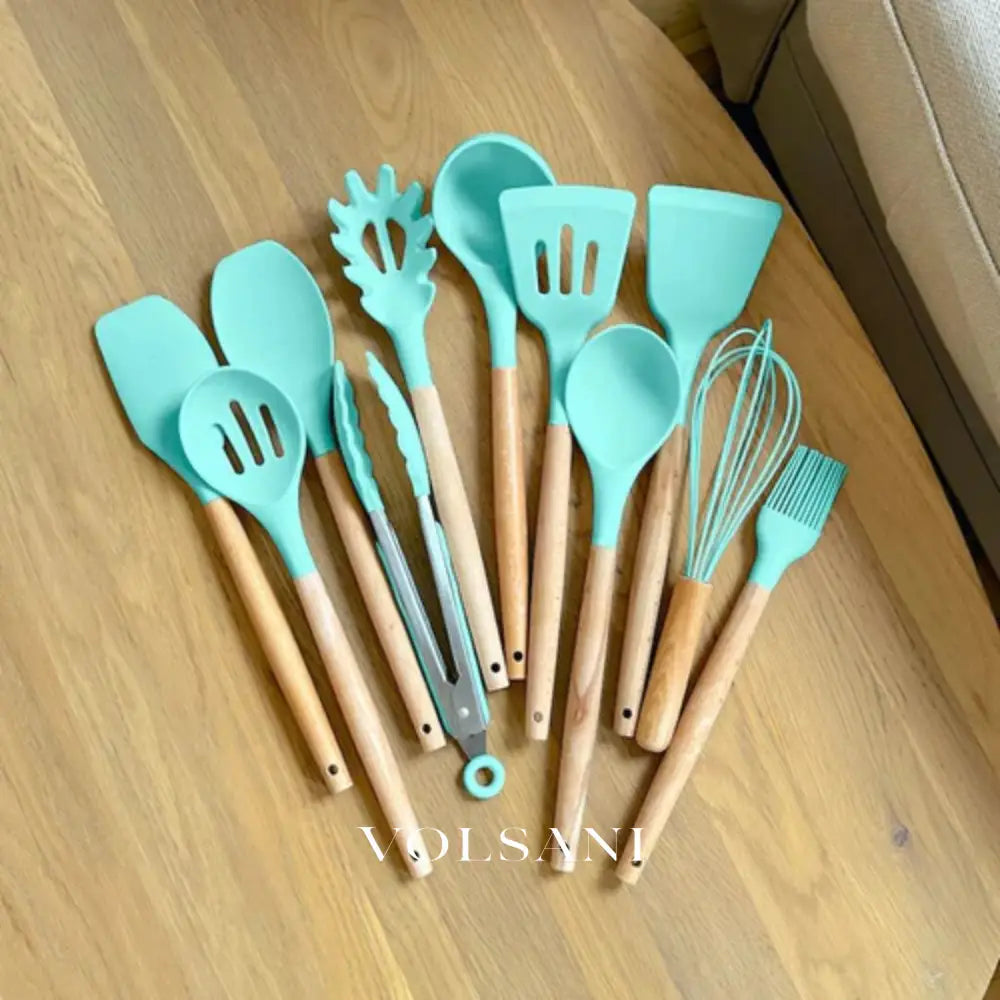 FROUKJE: Siliconen Keukengerei – 11-delige Set met Houten Handvatten - Volsani