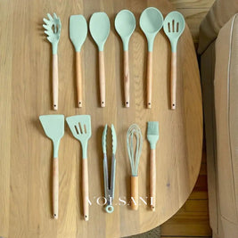 FROUKJE: Siliconen Keukengerei – 11-delige Set met Houten Handvatten - Volsani