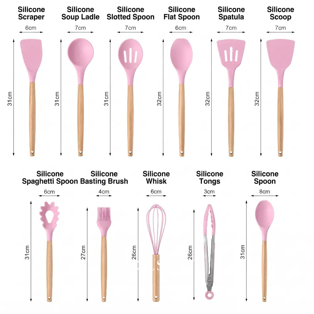 FROUKJE silicone kitchen utensil set - dimensions of each piece in cm