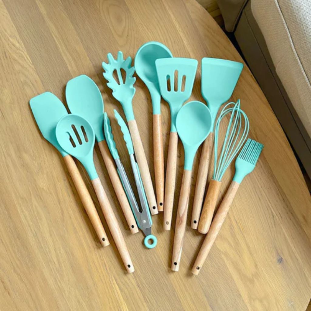 FROUKJE: Siliconen Keukengerei – 11-delige Set met Houten Handvatten - Volsani