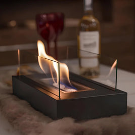 Tabletop Fireplace, Glass & Metal Ethanol Fire Bowl, Indoor & Outdoor, 14in