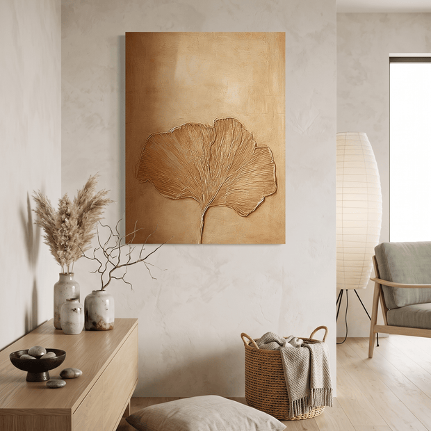 Ginkgoblad in Goud – Warm Getextureerd Schilderij - Volsani