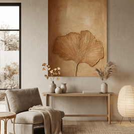 Ginkgoblad in Goud – Warm Getextureerd Schilderij - Volsani