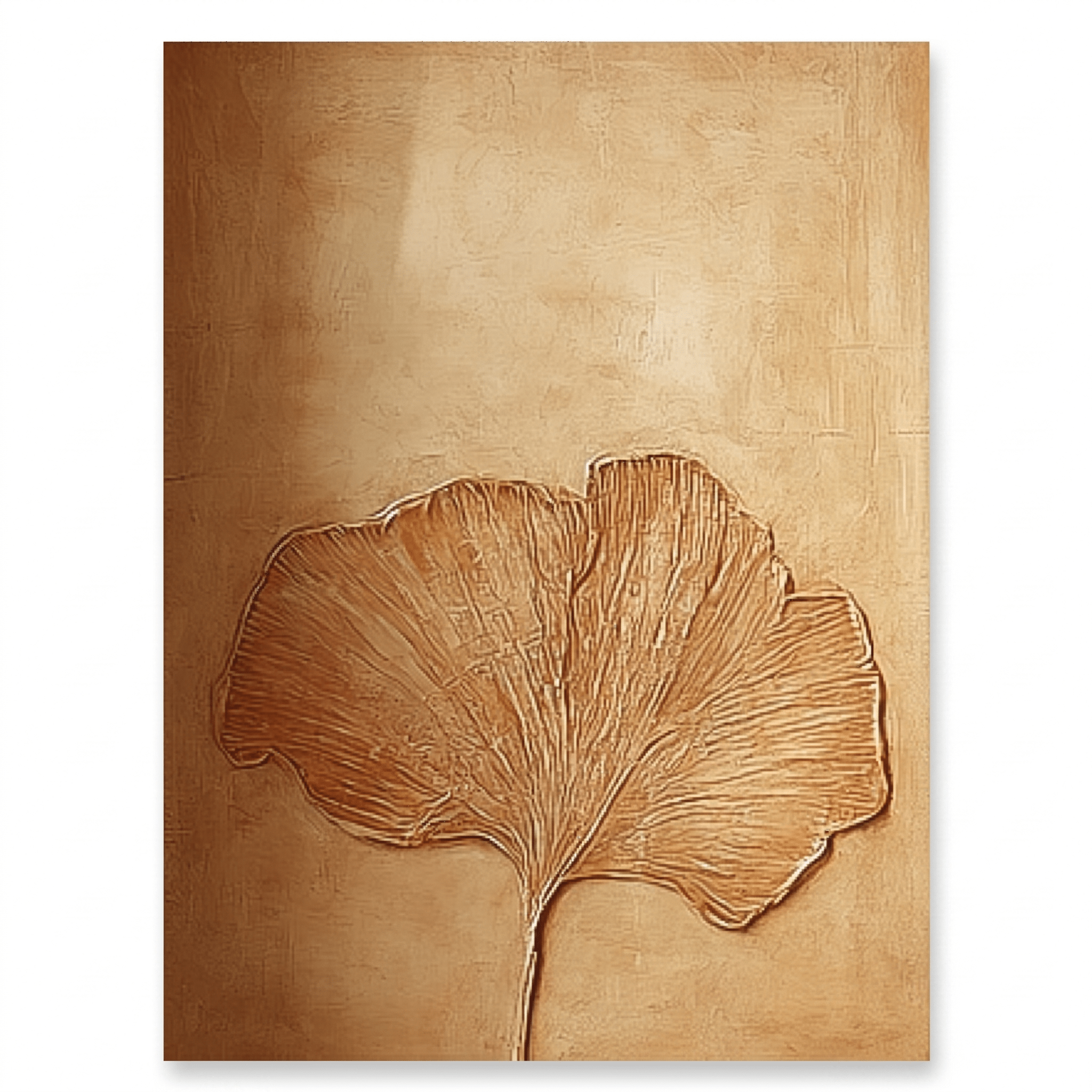 Ginkgoblad in Goud – Warm Getextureerd Schilderij - Volsani