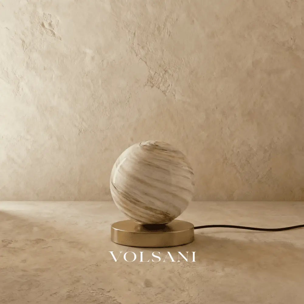 Glass Globe Table Lamp with Brass Base Marbled Shade Bedside & Reading Lamp Warm White LED 7in - D5.9’’(15cm) x