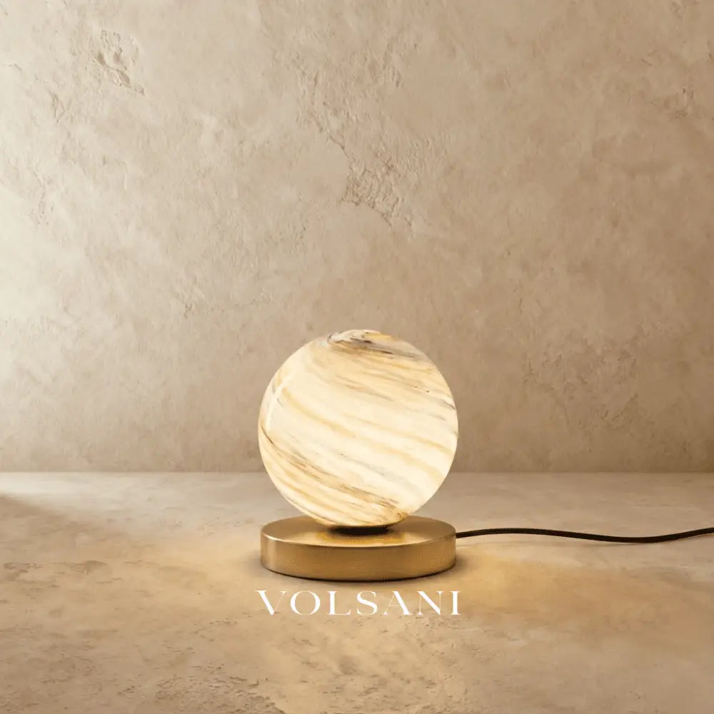 Glass Globe Table Lamp with Brass Base Marbled Shade Bedside & Reading Lamp Warm White LED 7in - D5.9’’(15cm) x