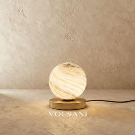 Glass Globe Table Lamp with Brass Base Marbled Shade Bedside & Reading Lamp Warm White LED 7in - D5.9’’(15cm) x