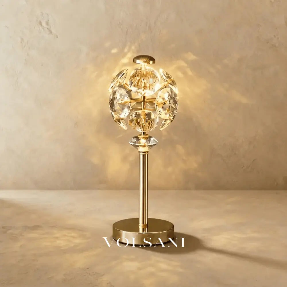 Glass Table Lamp with Crystal Panel Globe Polished Metal Base Bedside & Office Desk Lamp Warm White LED 11in