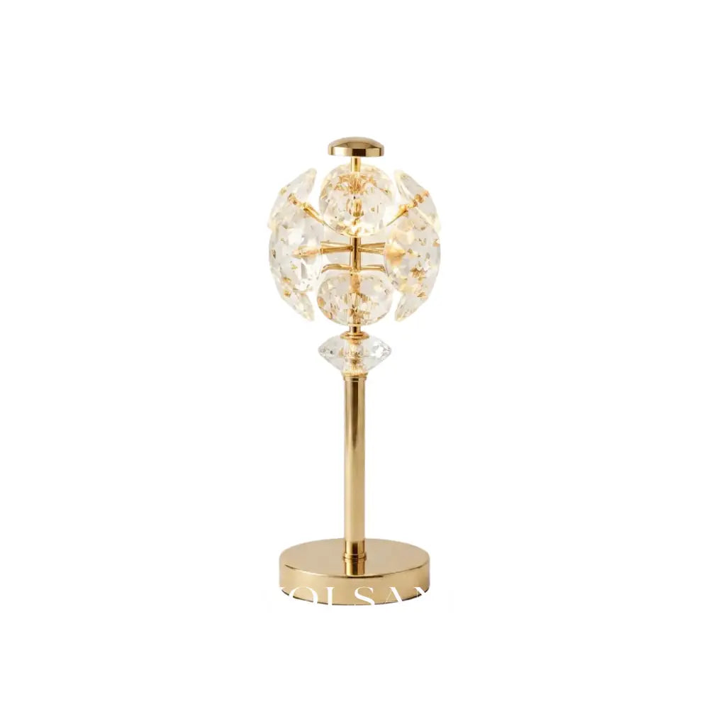 Glass table lamp with crystal panel globe on a white background