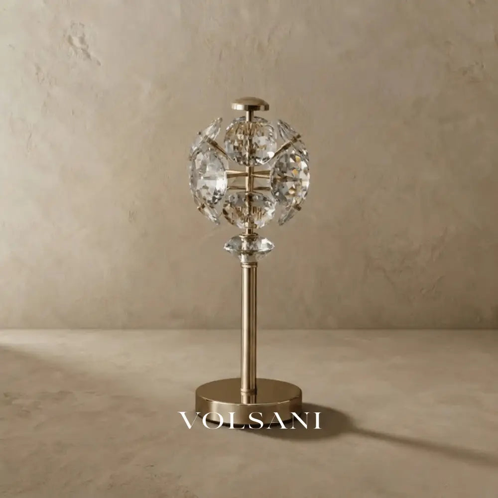 Glass Table Lamp with Crystal Panel Globe Polished Metal Base Bedside & Office Desk Lamp Warm White LED 11in