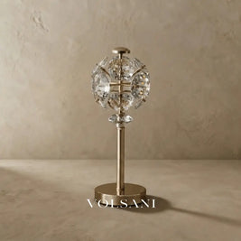 Glass Table Lamp with Crystal Panel Globe Polished Metal Base Bedside & Office Desk Lamp Warm White LED 11in