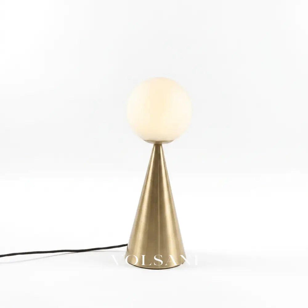 Gold glass cone table lamp on a white background