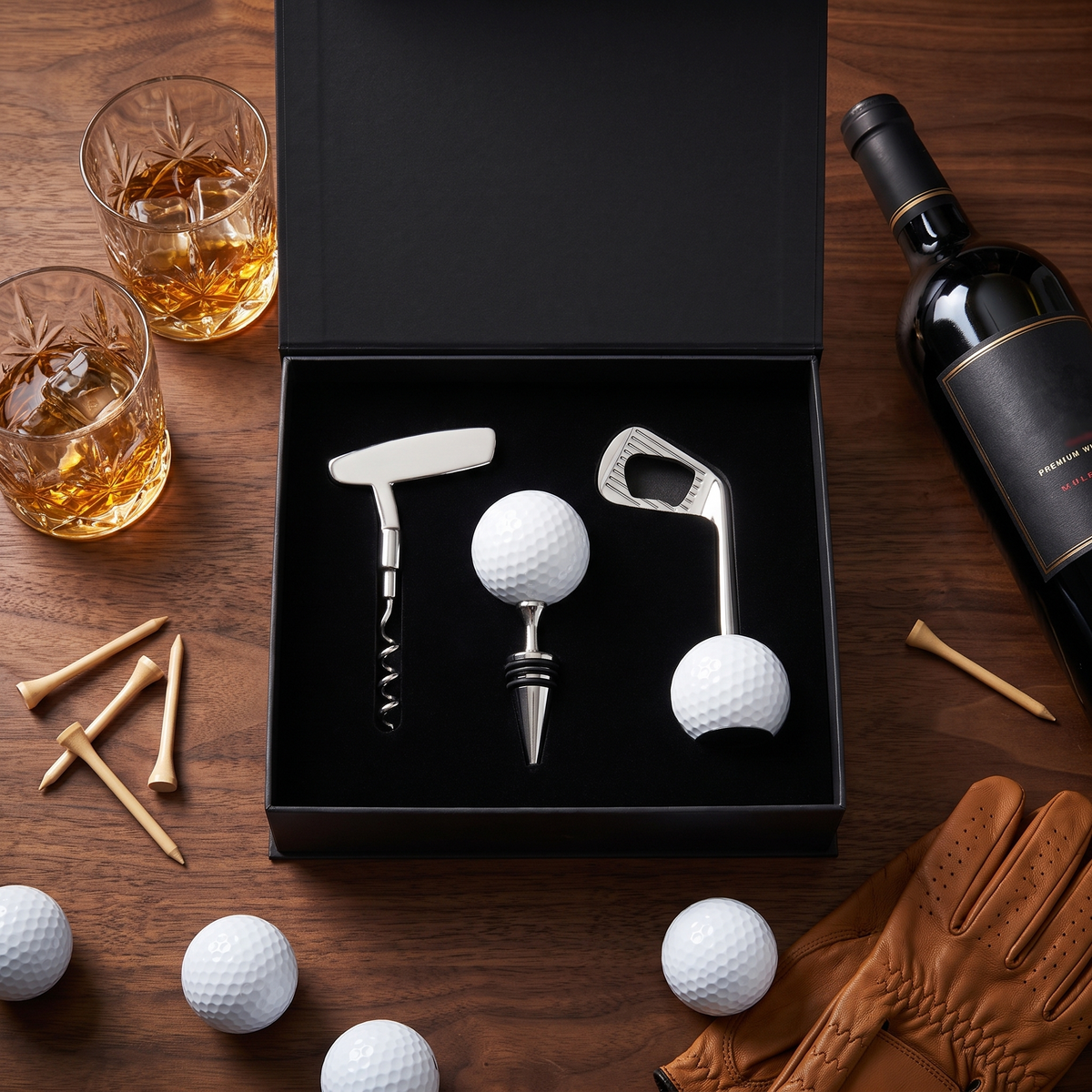 Bar Tools Set, Golf Corkscrew, Golf Ball Wine Stopper & Opener, Gift Box
