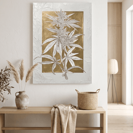 Gouden Botanisch Blad – Getextureerd Schilderij (Goudfolie) - Volsani