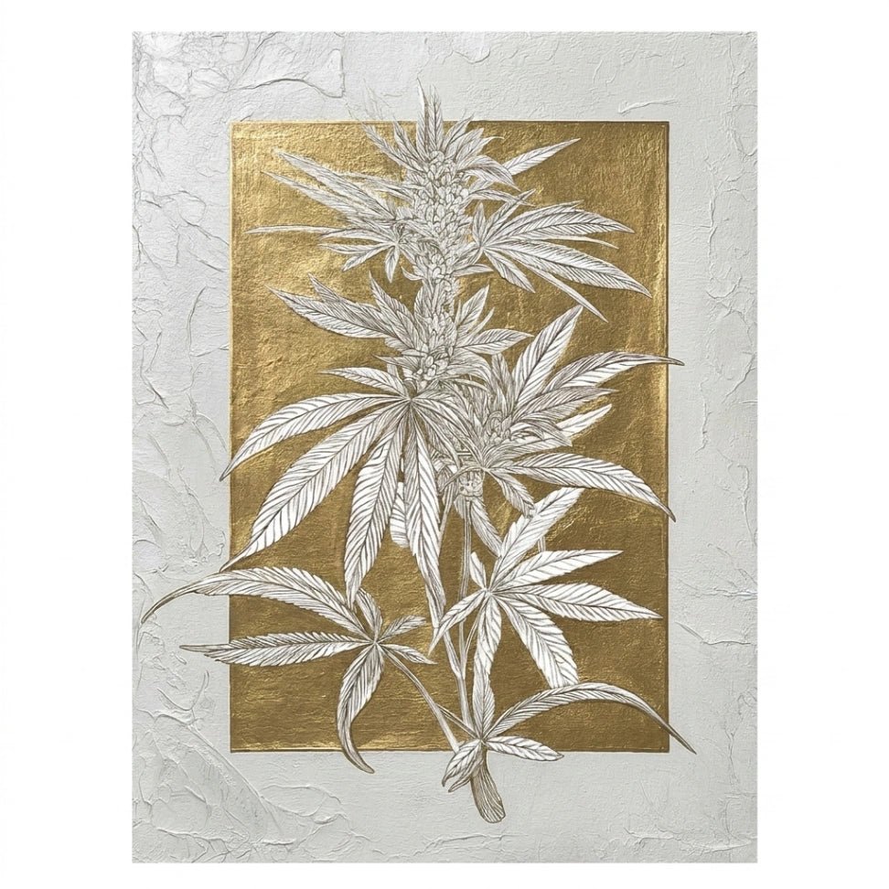 Gouden Botanisch Blad – Getextureerd Schilderij (Goudfolie) - Volsani