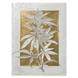 Gouden Botanisch Blad – Getextureerd Schilderij (Goudfolie) - Volsani