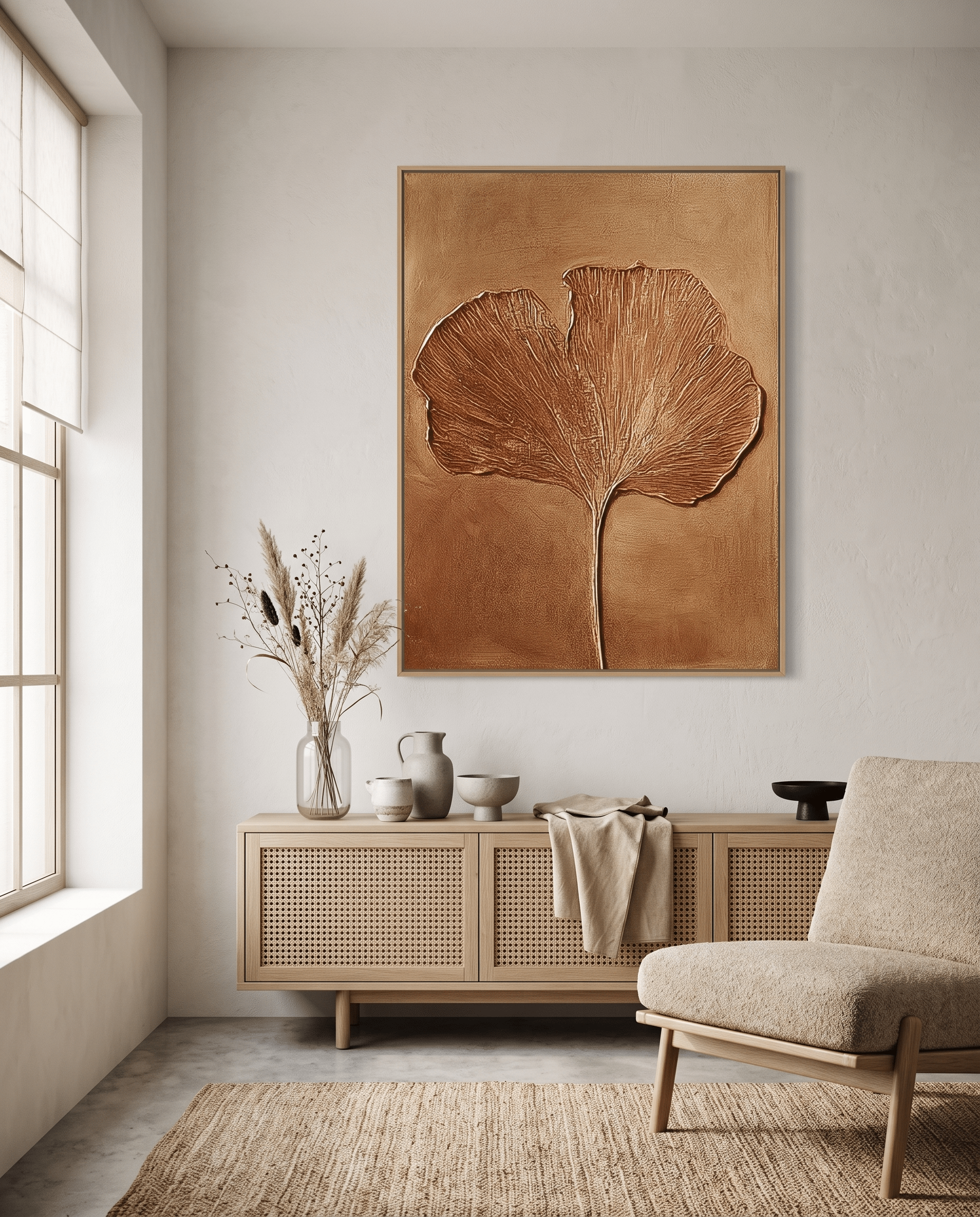 Gouden Ginkgoblad – Getextureerd Schilderij - Volsani