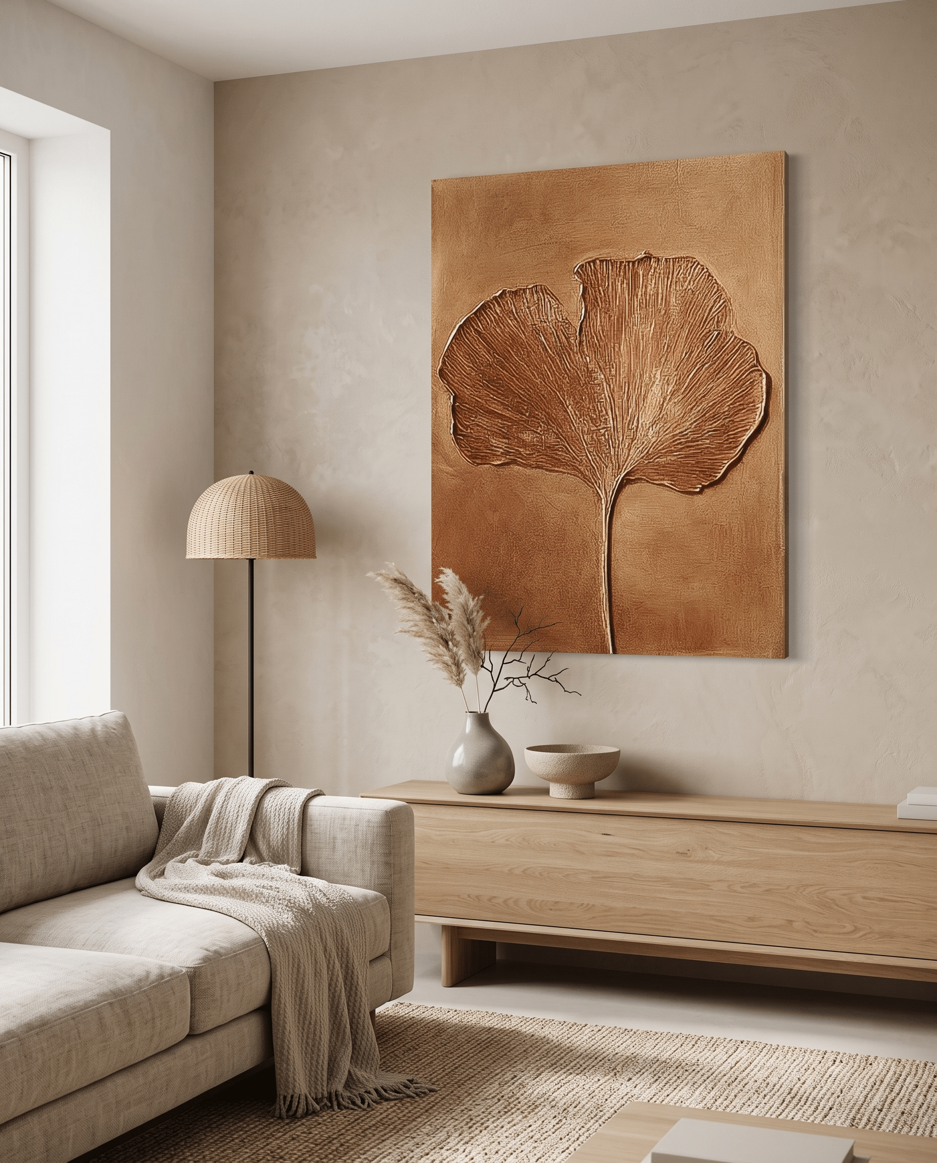 Gouden Ginkgoblad – Getextureerd Schilderij - Volsani