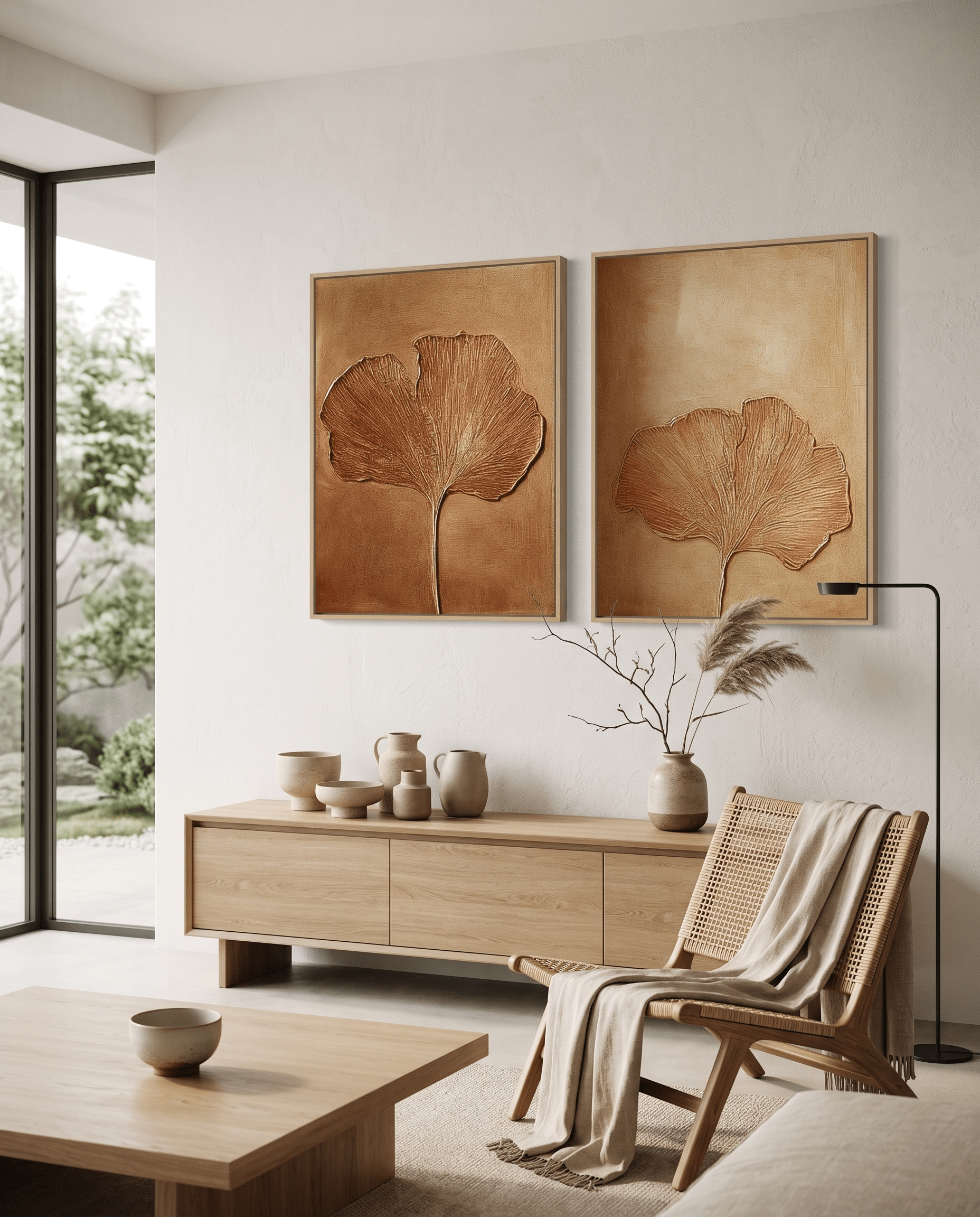 Gouden Ginkgobladeren – Tweeluik (Set van 2) - Volsani